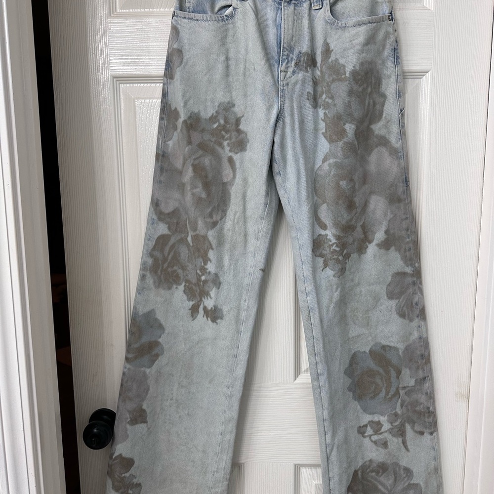 We the Free Tinsley Baggy High Rise Straight Leg  Floral Jeans NWT size 26 - Picture 5 of 6
